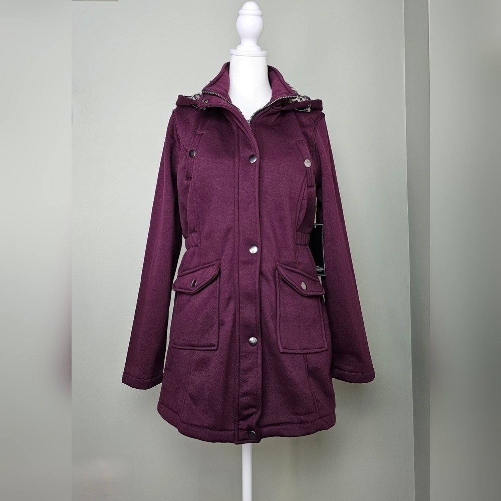 Big Chill Fig Leopard Sherpa-Lined Hood Fleece Anorak Womens SMALL BURGUNDY WINE
